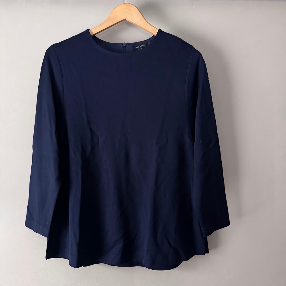St. John Long Sleeve Navy Blue Zip Back Top Size P